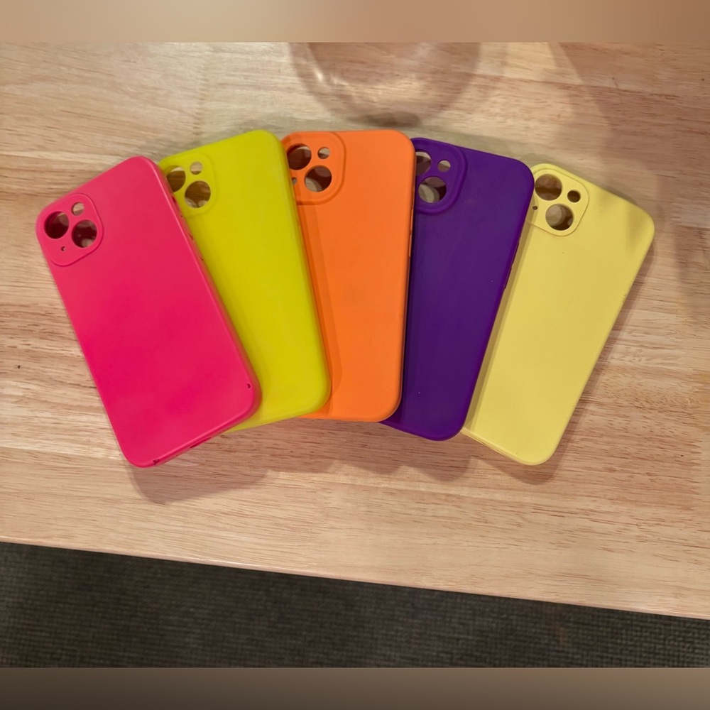 5 Vibrant iPhone 13 cases... Hot Pink, Neon Yellow, Orange, Purple and Yellow